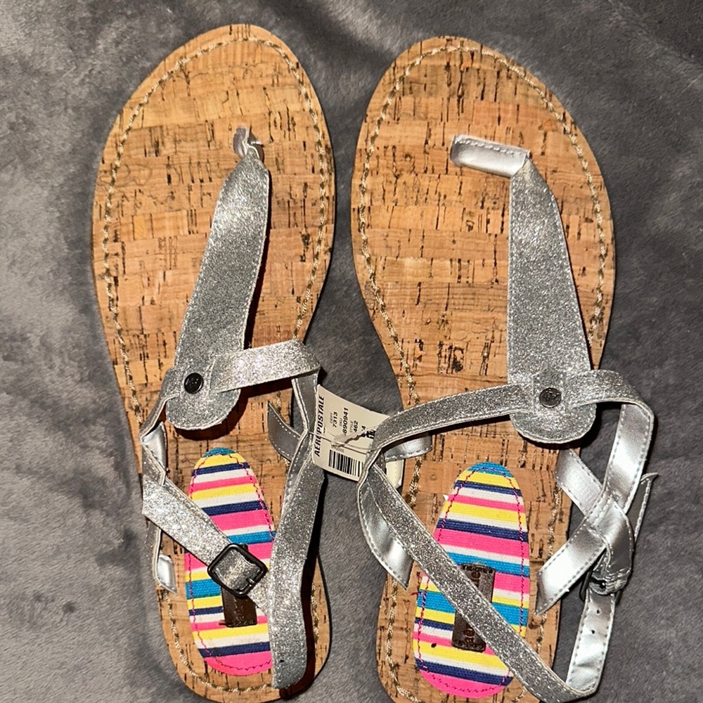 Silver Strappy Sandals with Cork Sole